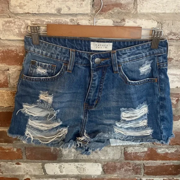 Nature Denim Shorts Nature Denim Cut Off Ripped Medium Wash